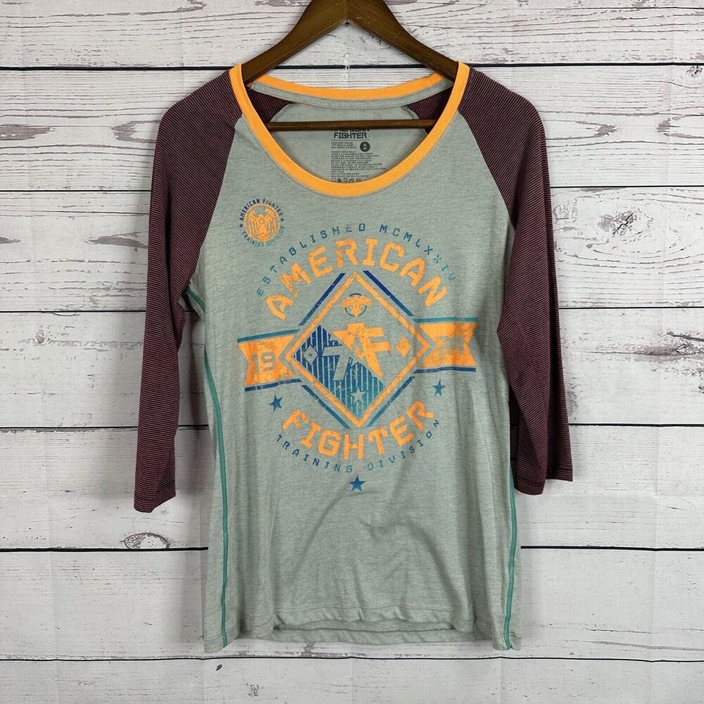 American Fighter Tee Shirt Womens Medium Gray Logo Casual Grunge Y2K MMA